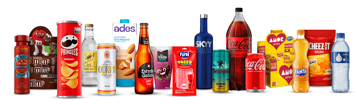 Produtos Coca-Cola e parceiros: Coca-Cola, Fanta, Del Valle, Ades, Pringles, SKYY e mais